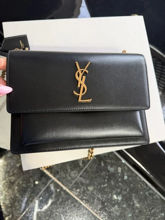 Saint Laurent Black Leather Chain-Detail Sunset medium Shoulder Bag - Picture 4 of 8